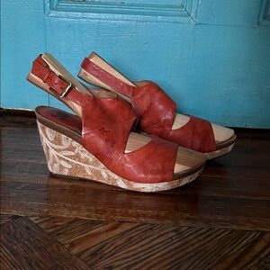 Sofft Burnt Orange Leather Wedge Sandals